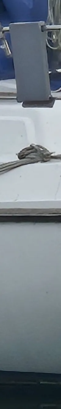 Een witte zeilboot genaamd "Turas" met een zwemtrap en reddingsboei aan de achtersteven. — Contest 36 Ketch